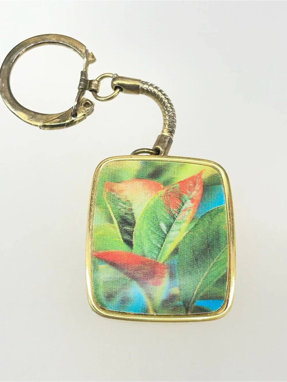 Gold-Tone Floral Key & Card Holder Keychain - Green and Red